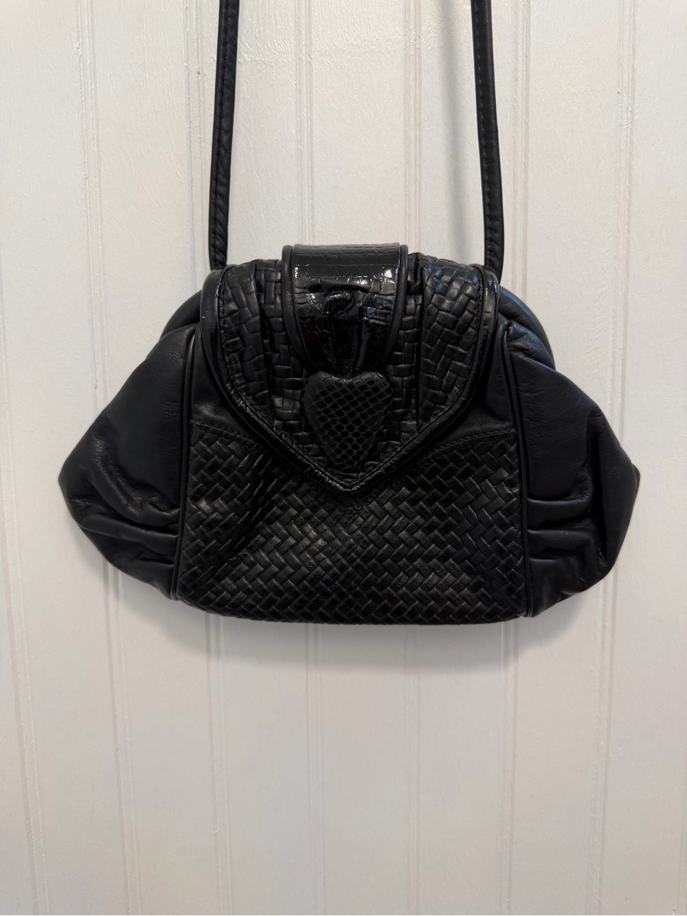 Vintage Black Woven Leather Crossbody Bag